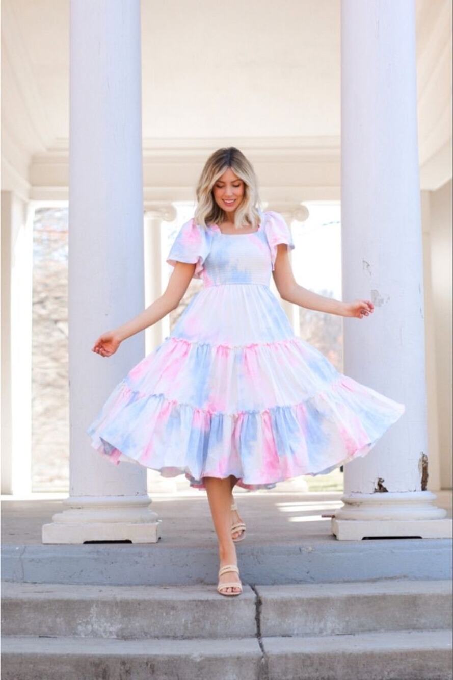 Ivy City Co Pastel Tie-Dye Smocked Tiered Maxi Dress Women’s 1X